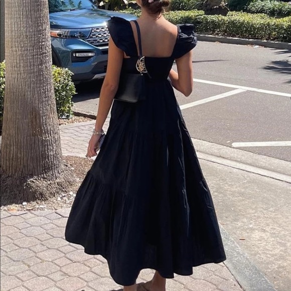 Ruffle Cotton Black Casual Beach Sun Dress - Picture 4 of 9